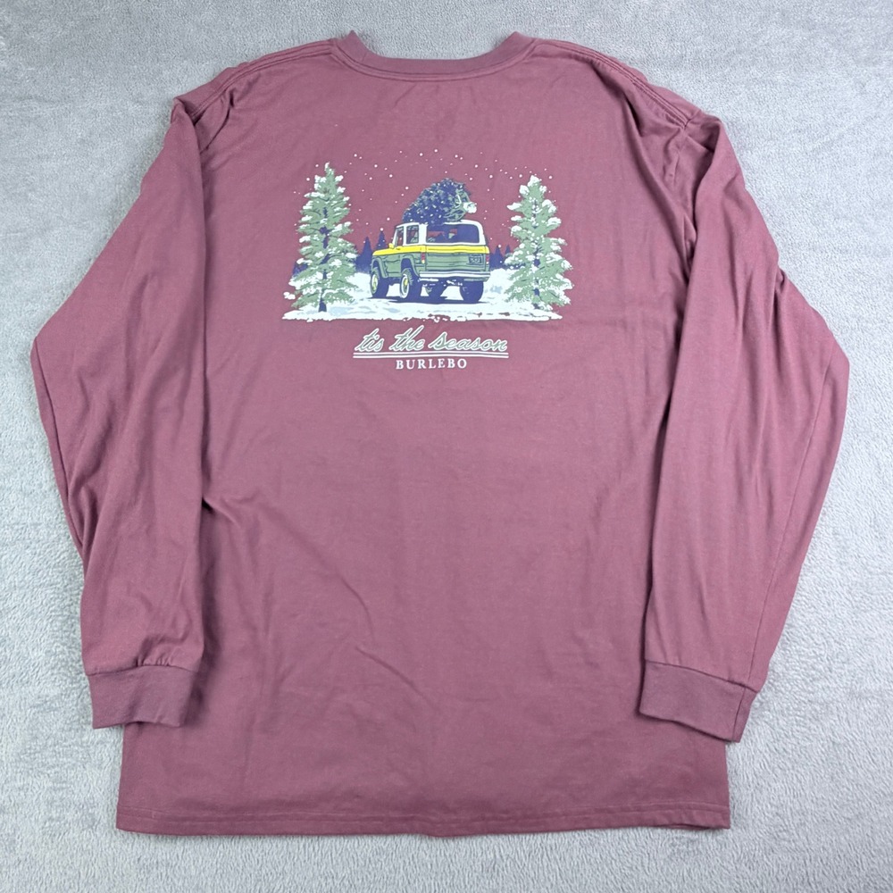 Burlebo Mens XL Long Sleeve Pocket Tee Tis the Season Christmas Bronco Maroon